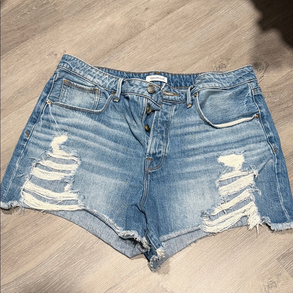Good American Blue Distressed Jean Shorts